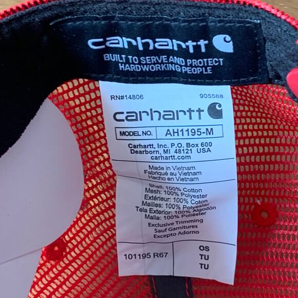 Carhartt Force Canvas Red Trucker Mesh Snap Back Cap Hat One Size Adjustable-New - Picture 10 of 10